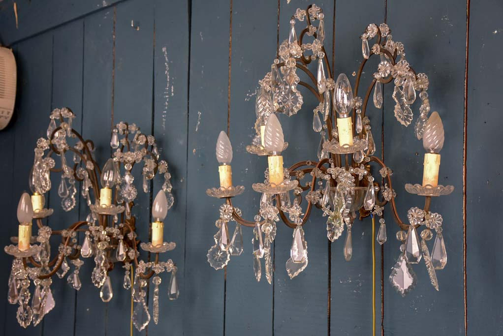 Pair of 1940's crystal wall sconces - 5 lights