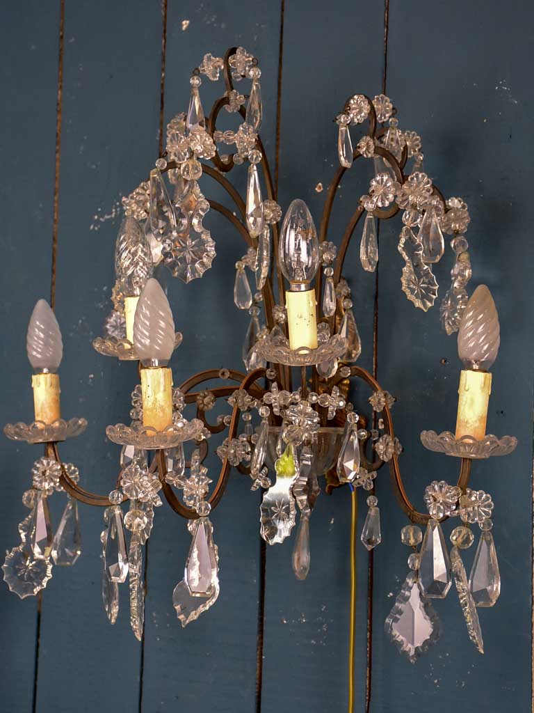 Pair of 1940's crystal wall sconces - 5 lights
