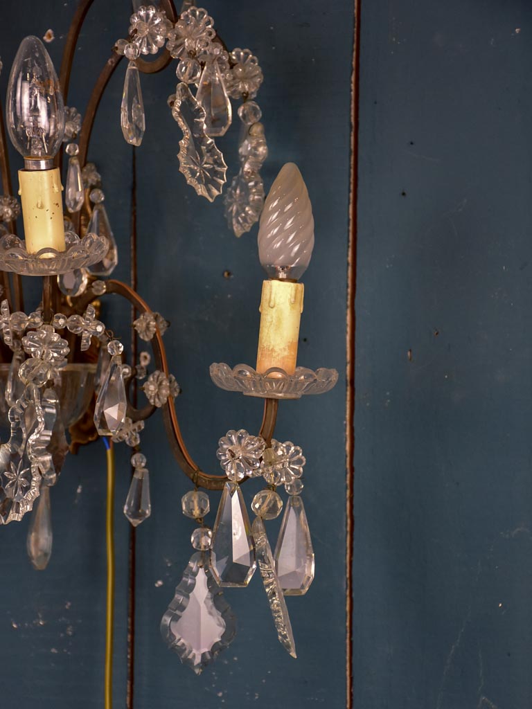 Pair of 1940's crystal wall sconces - 5 lights