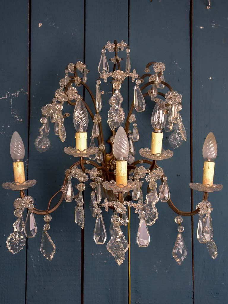 Pair of 1940's crystal wall sconces - 5 lights