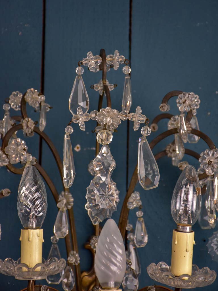 Pair of 1940's crystal wall sconces - 5 lights