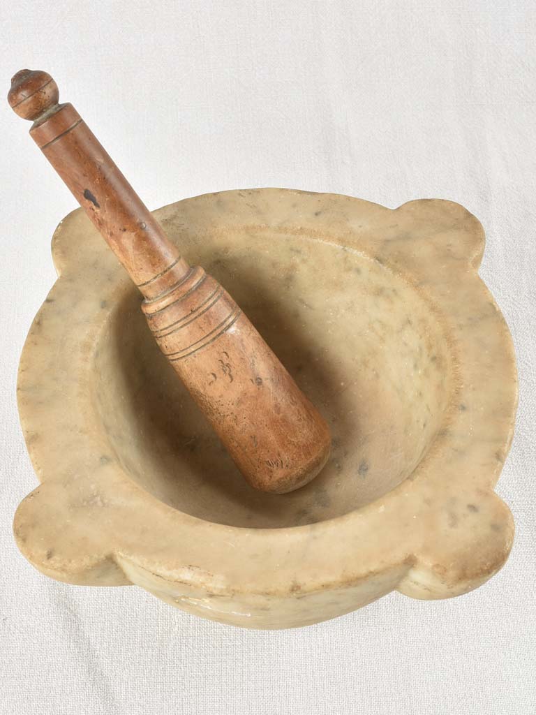 Late 19th century marble mortar and pestle 12¼"