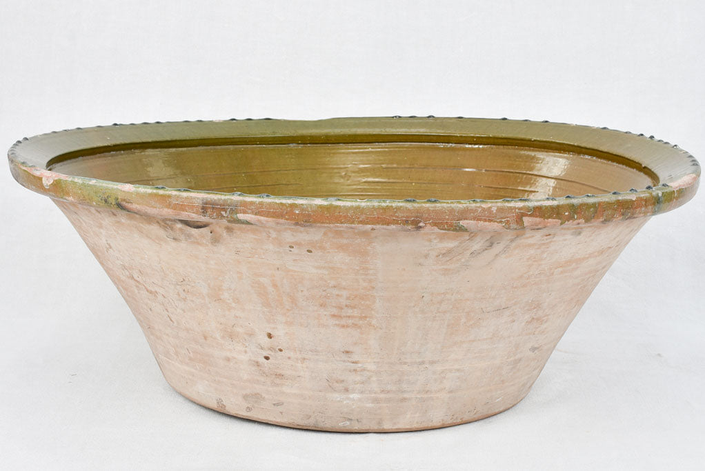 Very large tian terracotta bowl with olive green glaze 33½"