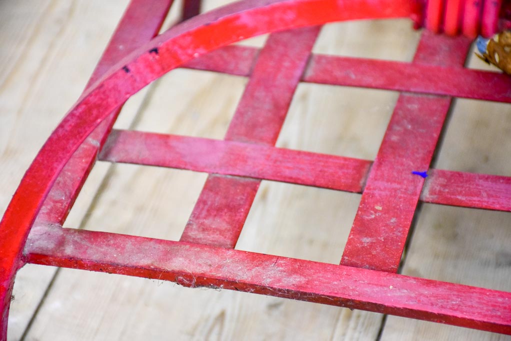 Pair of 1960's side tables - red wrought iron with glass tops 19¾" x 19¾"
