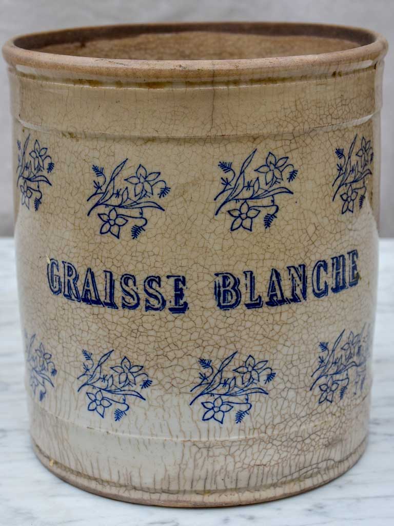 Antique French Saint Uze earthenware pot 'Graisse Blanche' 8"