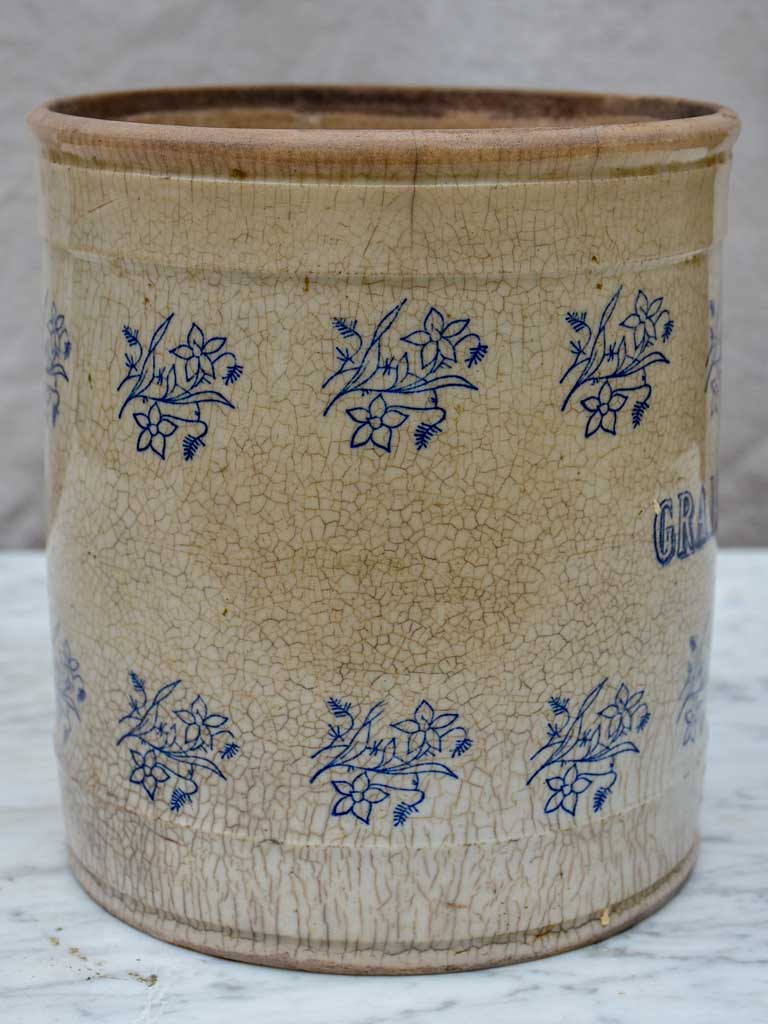 Antique French Saint Uze earthenware pot 'Graisse Blanche' 8"