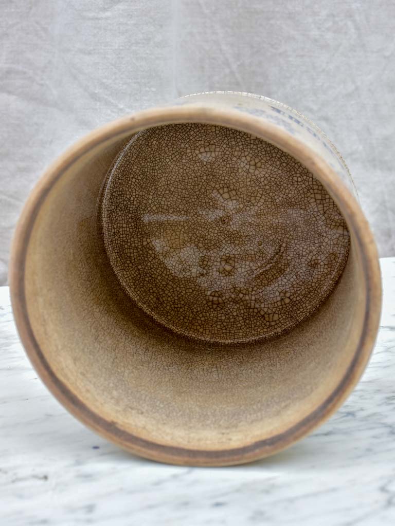 Antique French Saint Uze earthenware pot 'Graisse Blanche' 8"