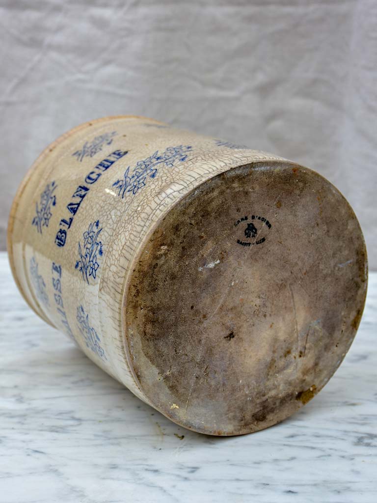 Antique French Saint Uze earthenware pot 'Graisse Blanche' 8"