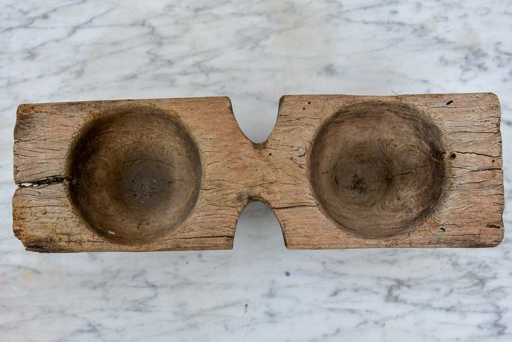 Primitive antique French salt and pepper wooden bowls
