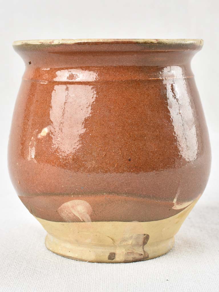 Small preserving pot honey pot with brown glaze 4¾"