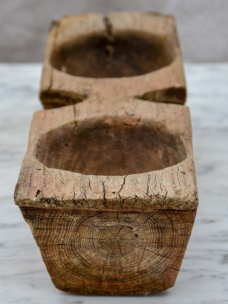 Primitive antique French salt and pepper wooden bowls