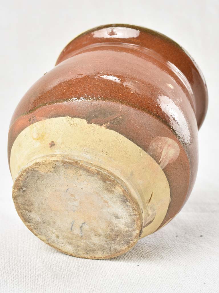 Small preserving pot honey pot with brown glaze 4¾"