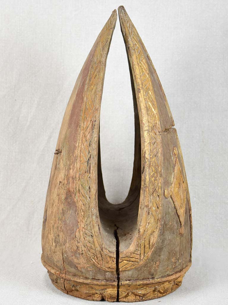 17th-century religious carved mitre / miter headdress 13¾"