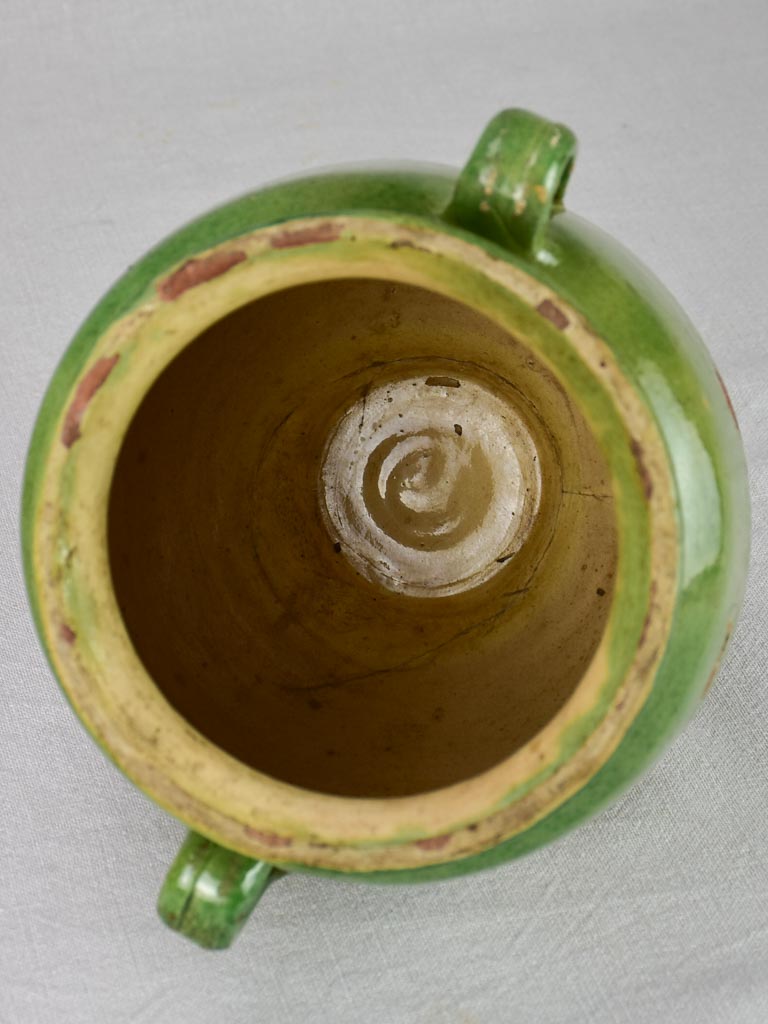Antique French confit pot with green glaze 9½"