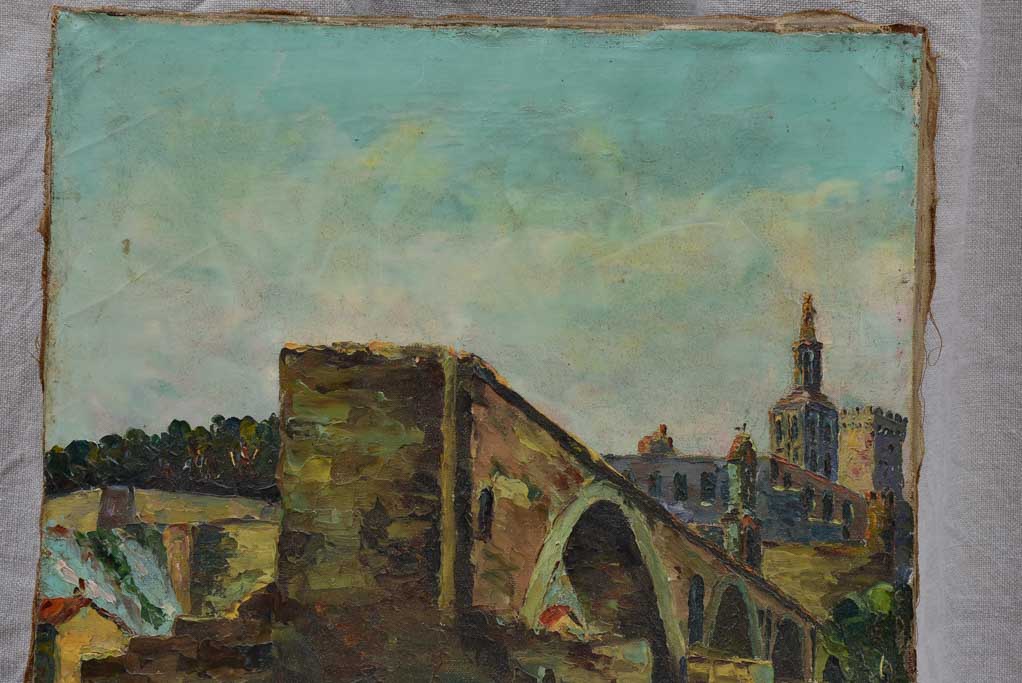Antique French painting of the Pont d'Avignon - acrylic on canvas 15" x 21¾"