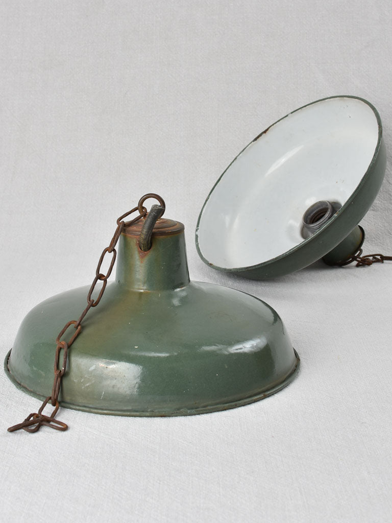 Small antique French enamel pendant lights 9¾"