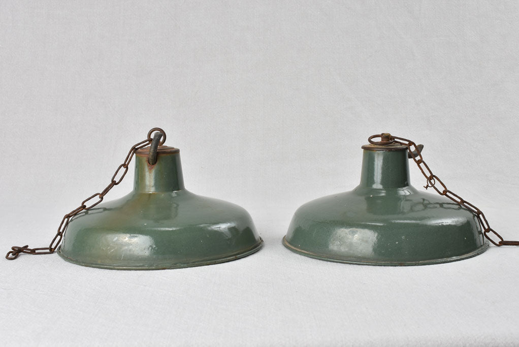 Small antique French enamel pendant lights 9¾"