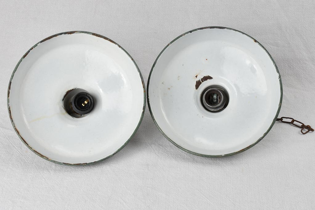 Small antique French enamel pendant lights 9¾"