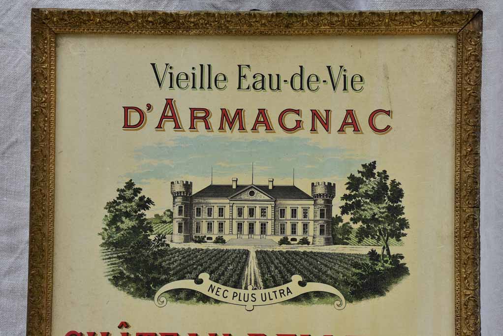 Early 20th Century framed Armagnac advertisment - Chateau Bellevue 15" x 18"