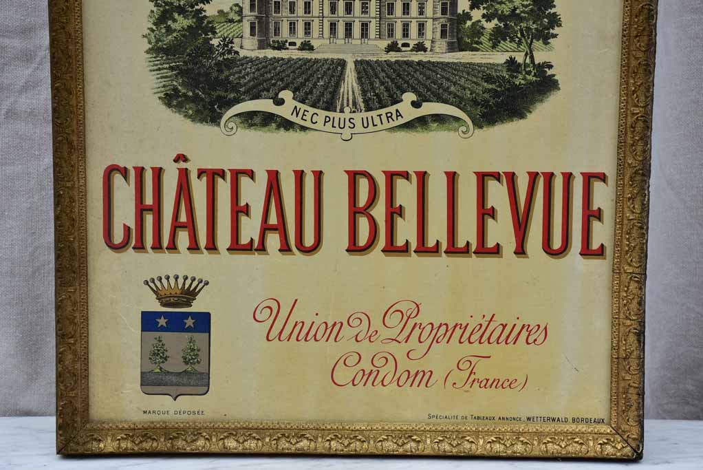 Early 20th Century framed Armagnac advertisment - Chateau Bellevue 15" x 18"