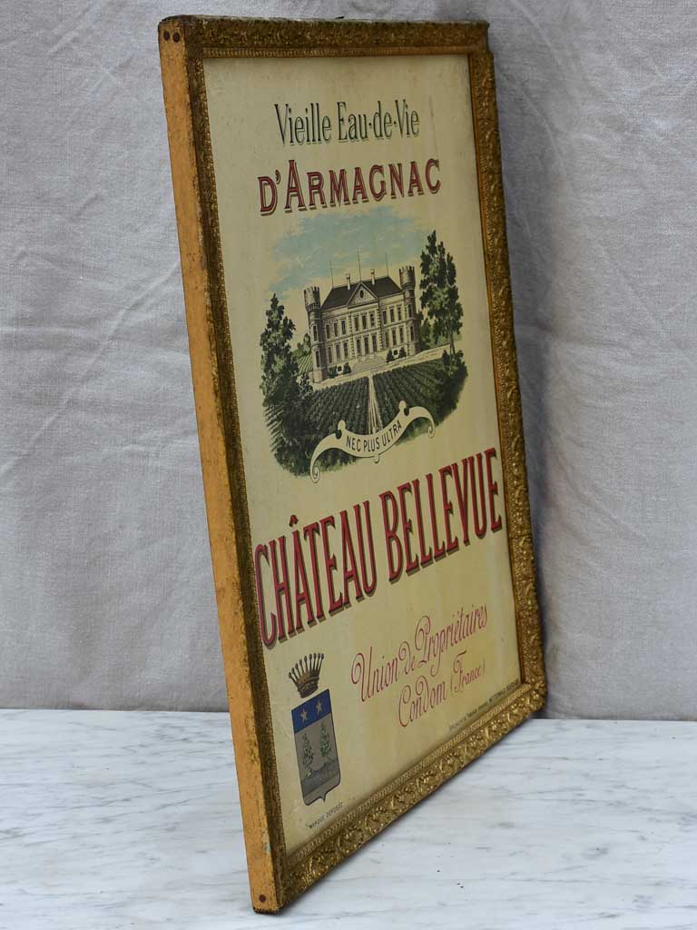 Early 20th Century framed Armagnac advertisment - Chateau Bellevue 15" x 18"