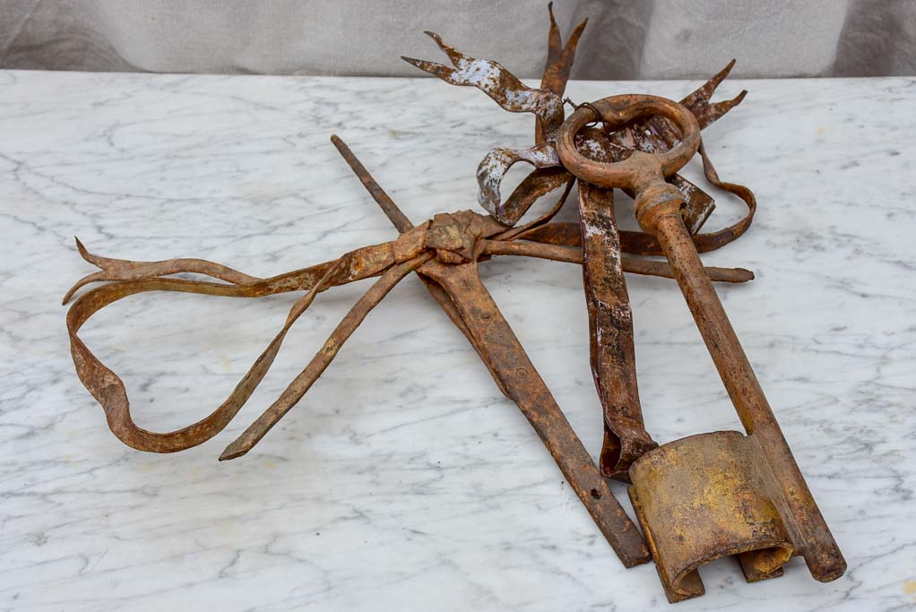 19th Century French Locksmith's sign, key and bow