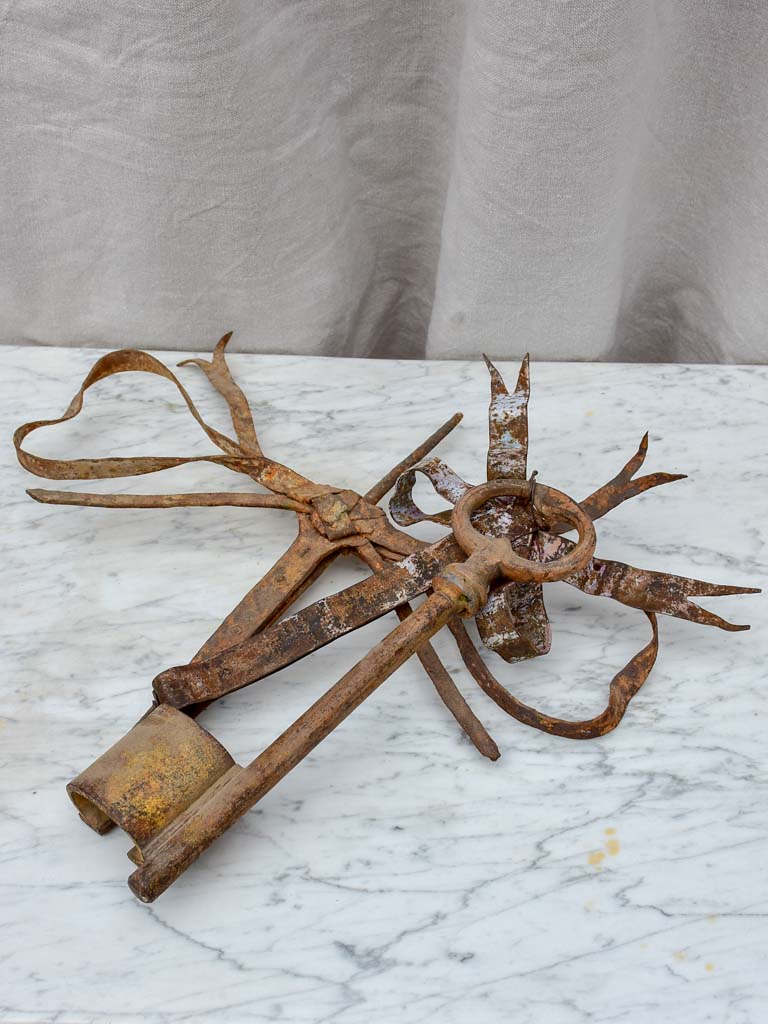 19th Century French Locksmith's sign, key and bow