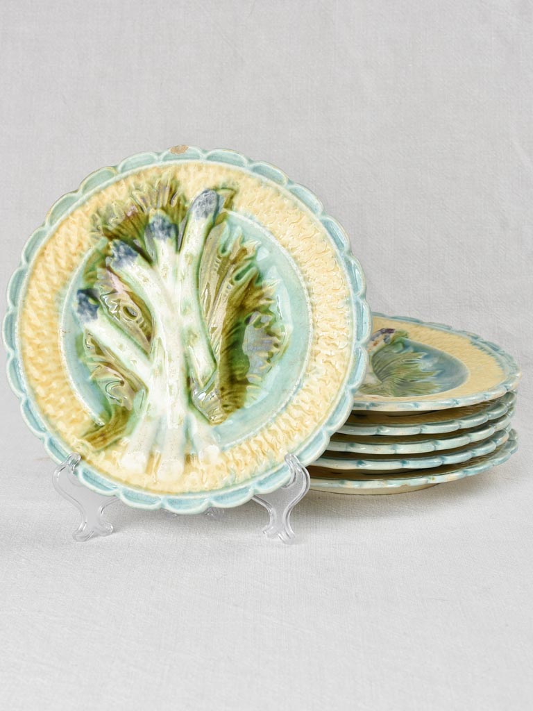 Set of six Majolica asparagus plates 9½"