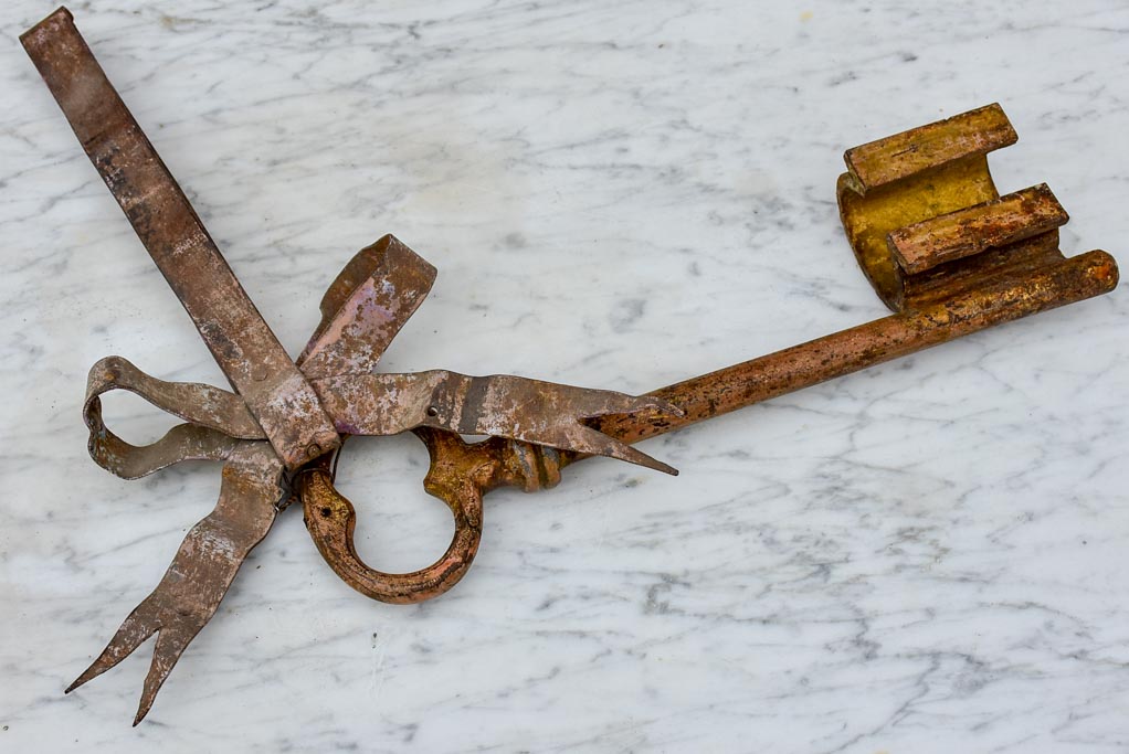 19th Century French Locksmith's sign, key and bow