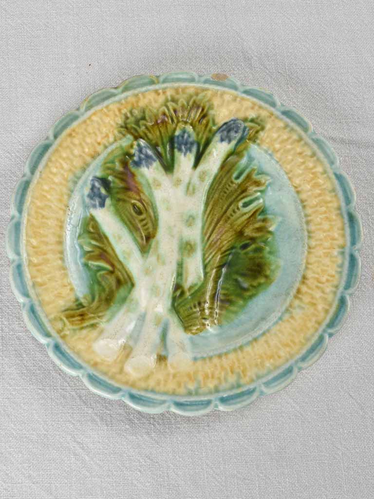 Set of six Majolica asparagus plates 9½"