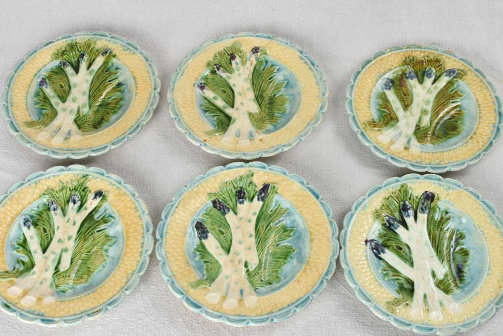 Set of six Majolica asparagus plates 9½"