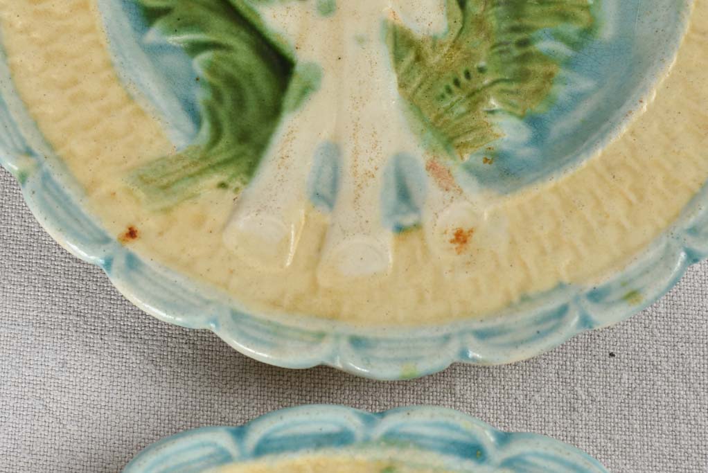 Set of six Majolica asparagus plates 9½"