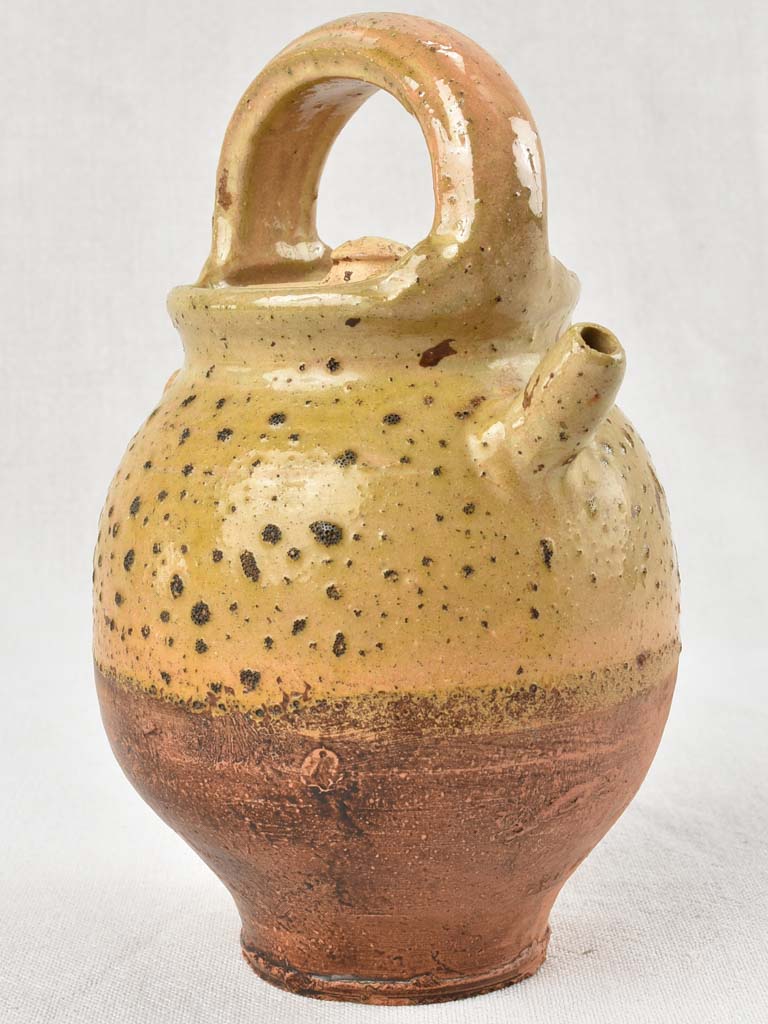 Small antique French water pitcher with lid - spotted patina 9"