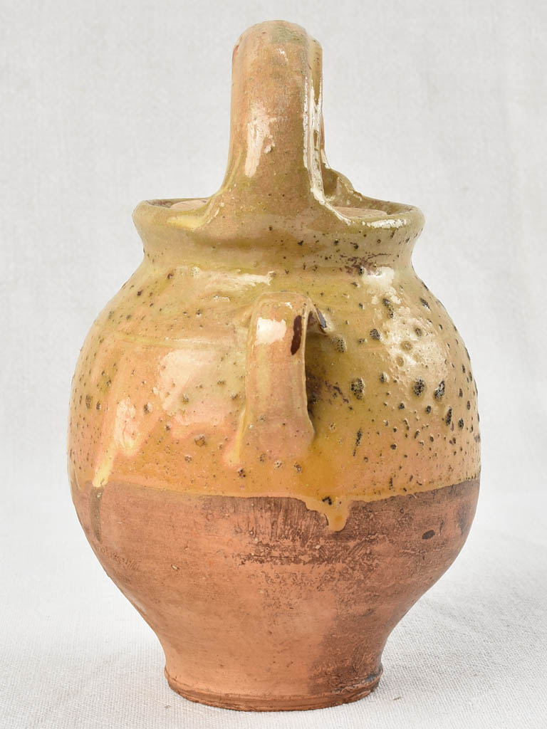 Small antique French water pitcher with lid - spotted patina 9"