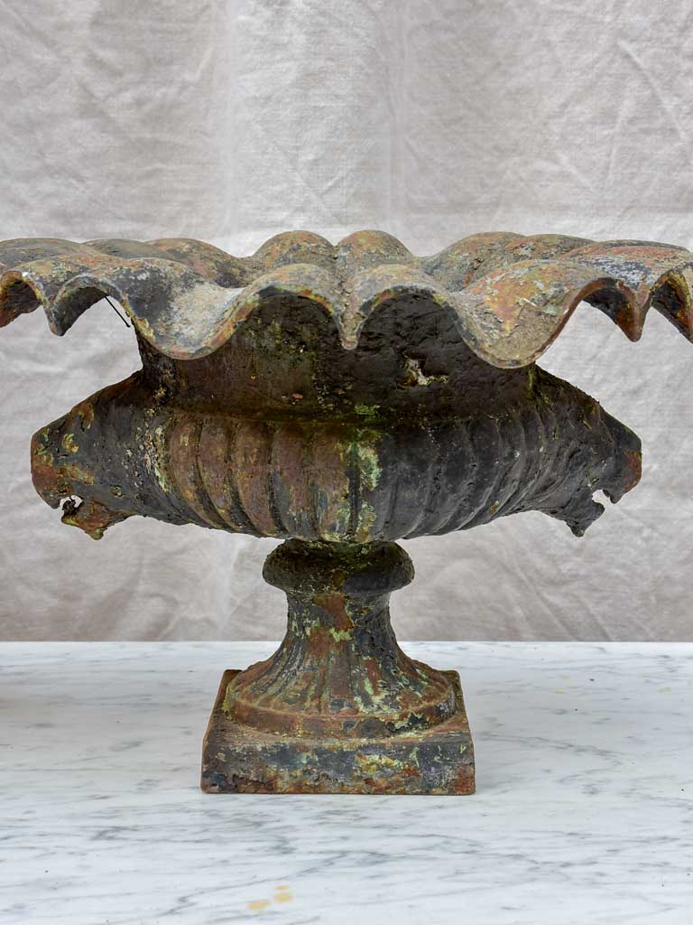 Pair of 19th Century cast iron Medici urns with lion's heads