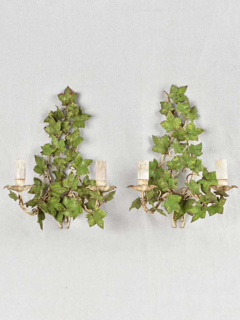 Pretty pair of vintage ivy-leaf wall sconces 15¾"