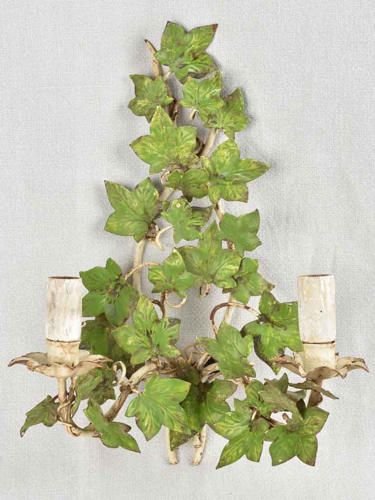 Pretty pair of vintage ivy-leaf wall sconces 15¾"