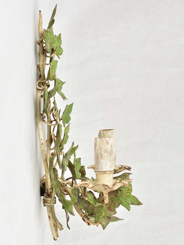 Pretty pair of vintage ivy-leaf wall sconces 15¾"