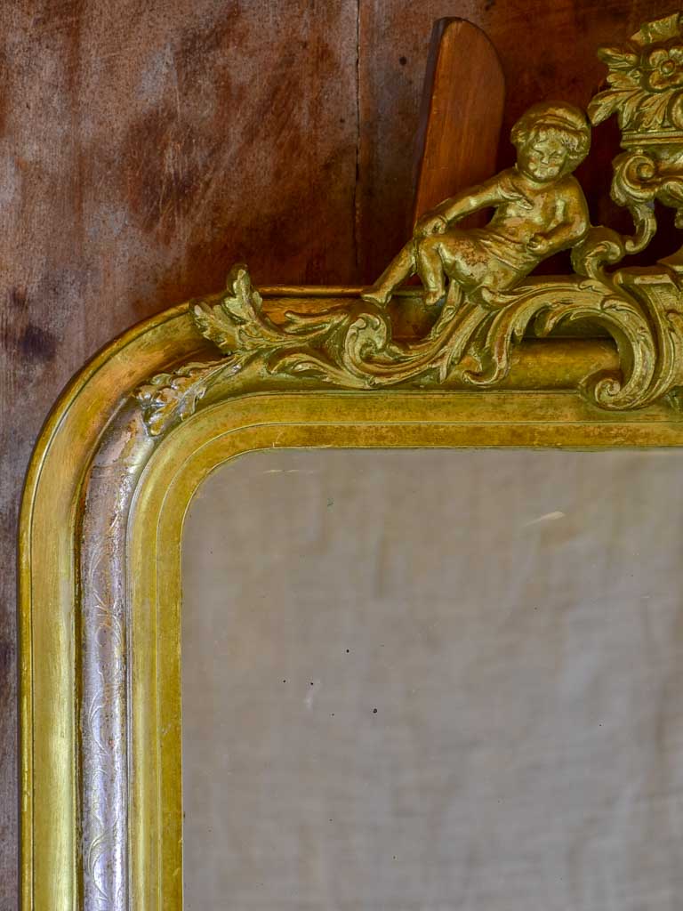 Antique French Louis Philippe mirror with angel crest 28 ¼" x 45 ¾"