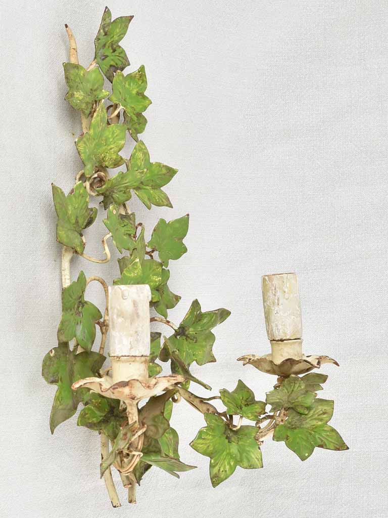 Pretty pair of vintage ivy-leaf wall sconces 15¾"