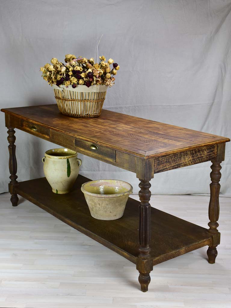 Antique French oak drapery table 70¾" x 27½"