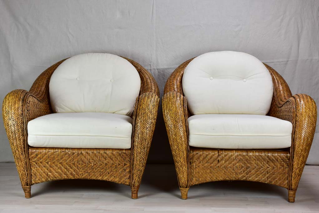 Very large vintage wicker armchairs