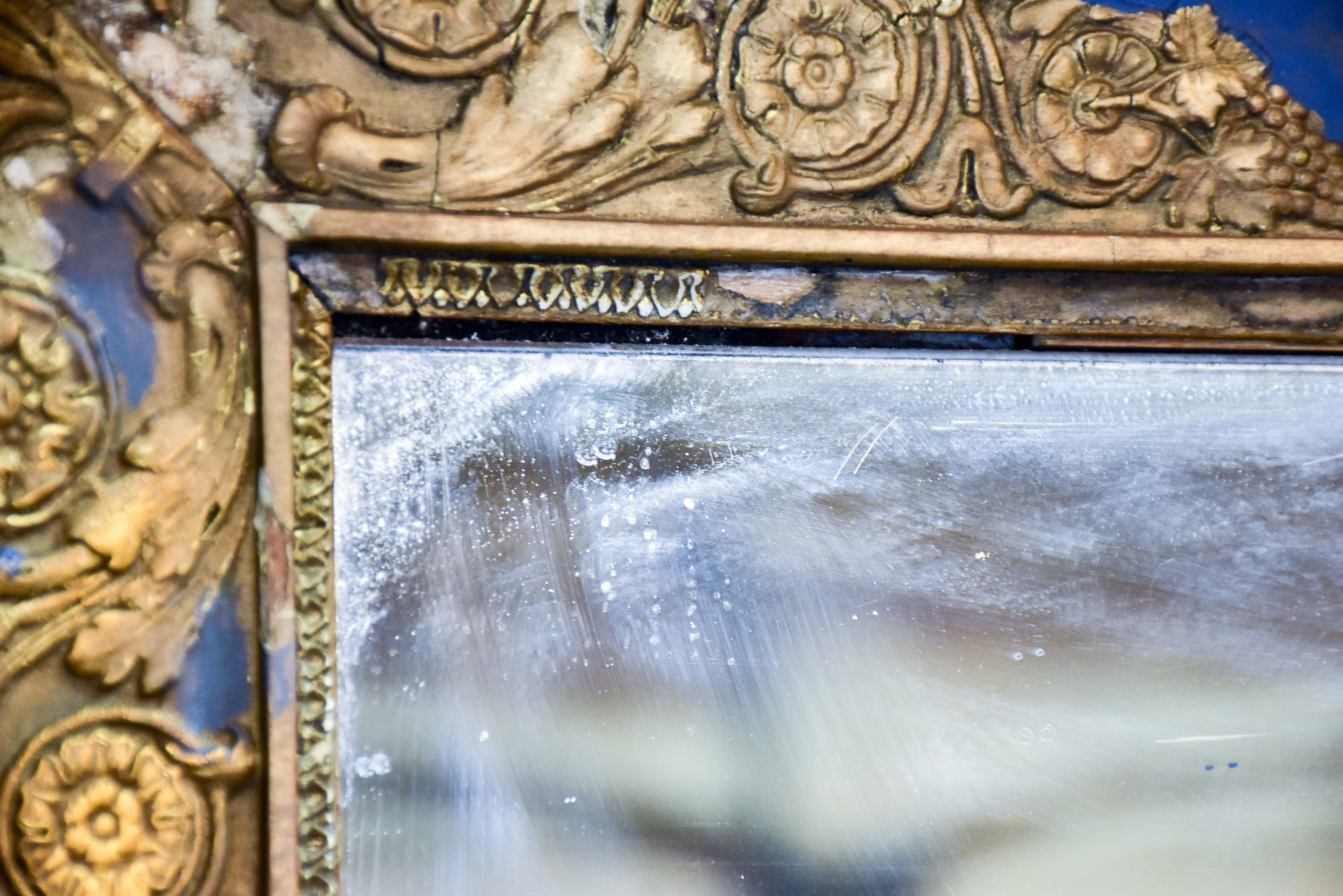 Large antique Restauration mirror with blue and gold frame