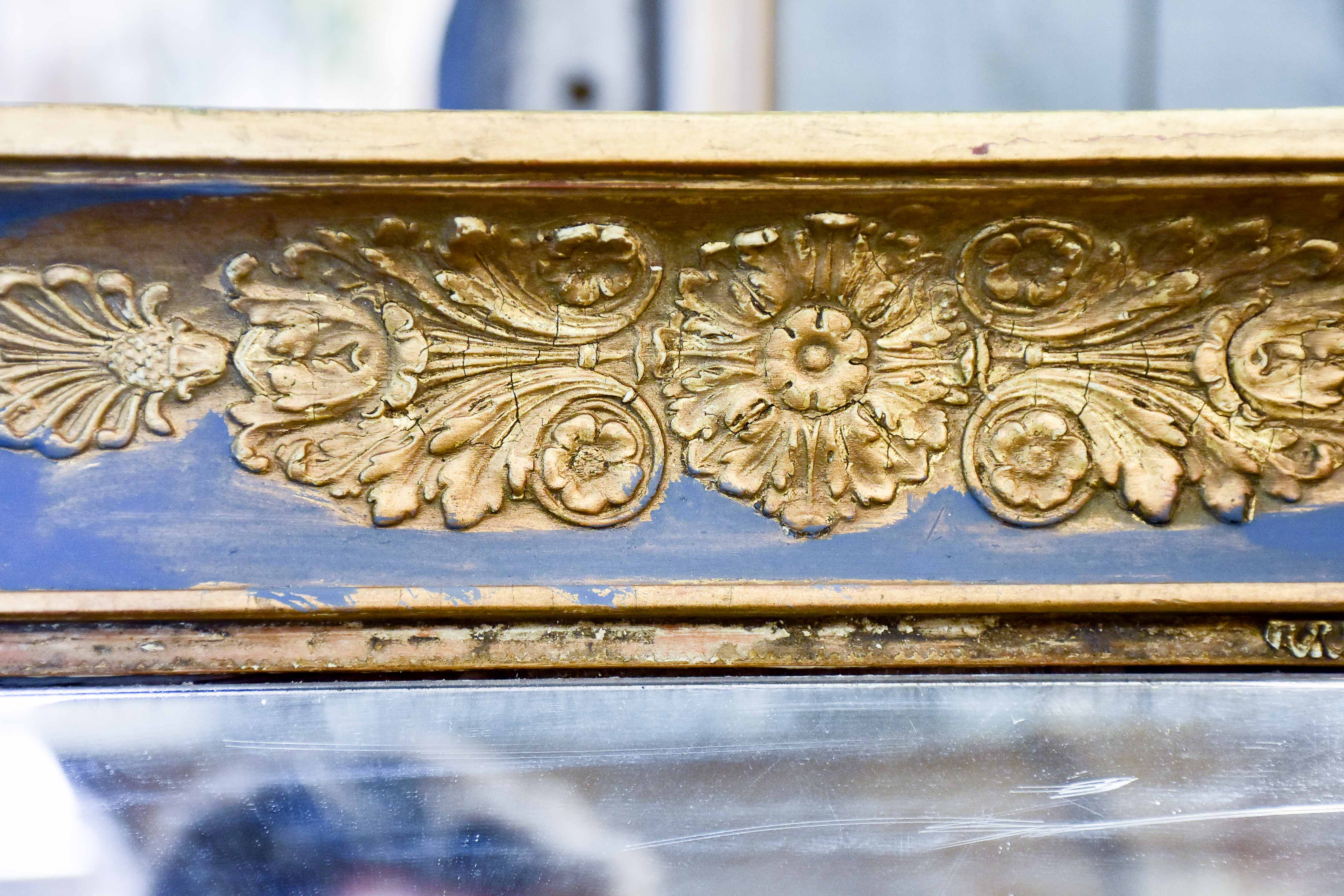 Large antique Restauration mirror with blue and gold frame