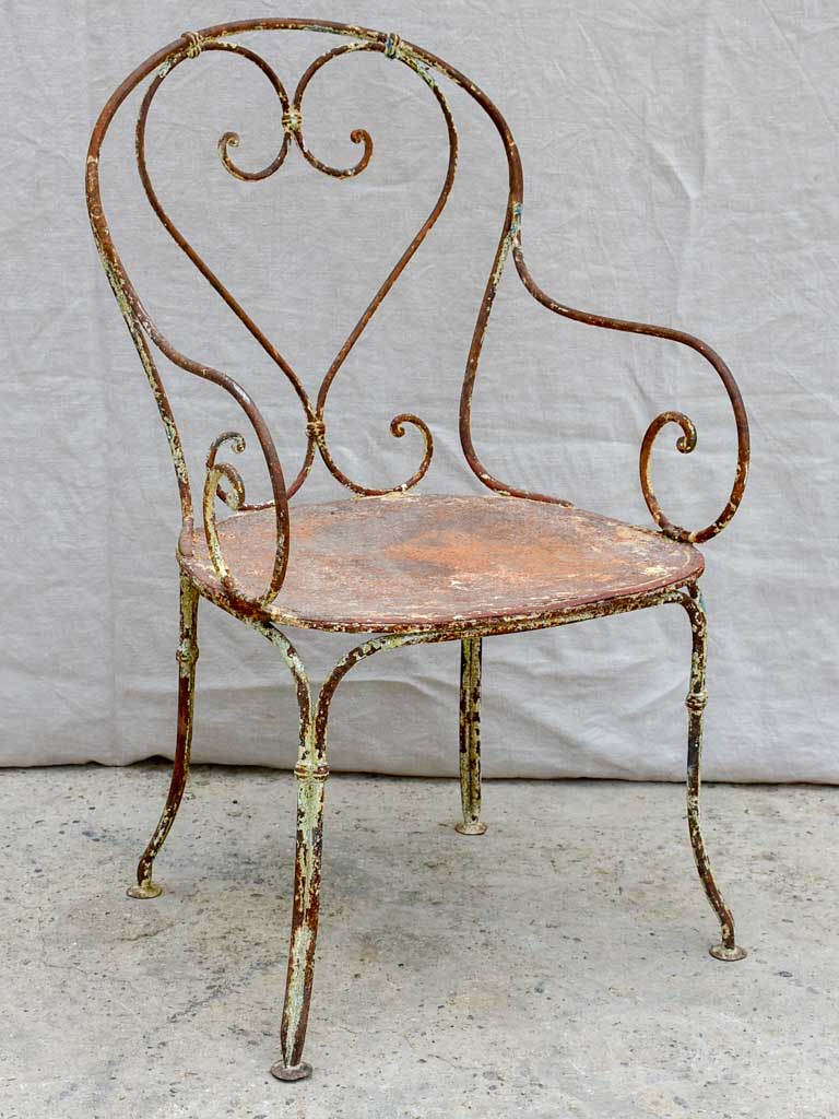 RESERVED LM Antique French garden armchair with heart back and solid seat