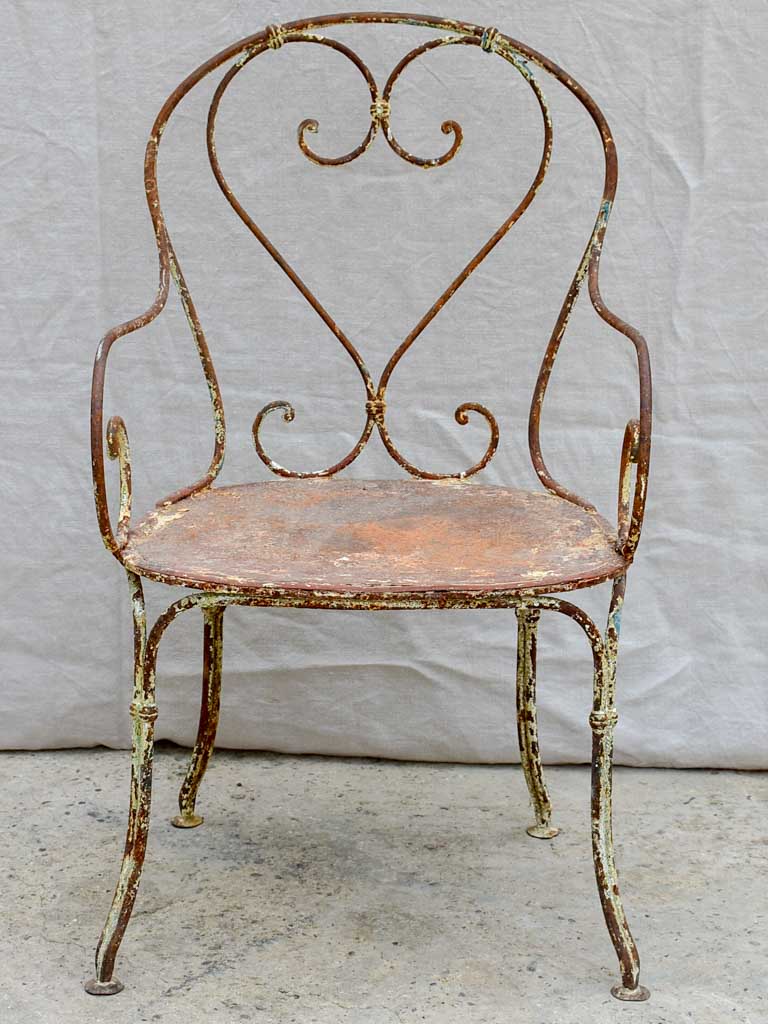 RESERVED LM Antique French garden armchair with heart back and solid seat