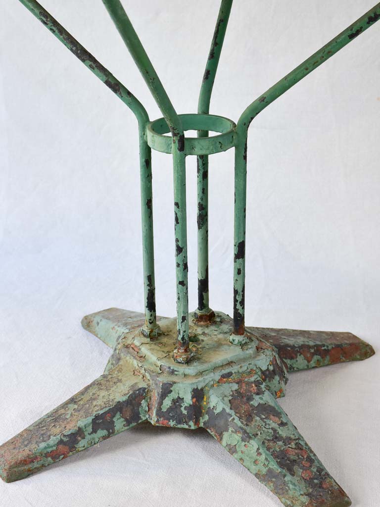 Rustic French garden table with timeworn green patina 31½"