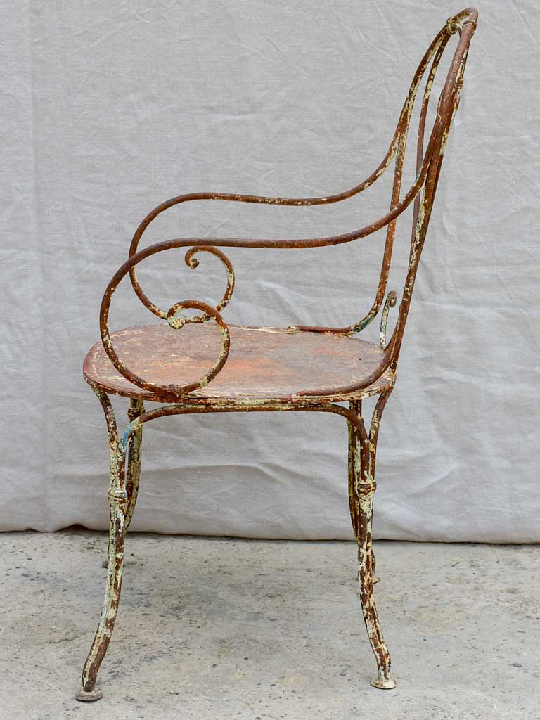 RESERVED LM Antique French garden armchair with heart back and solid seat