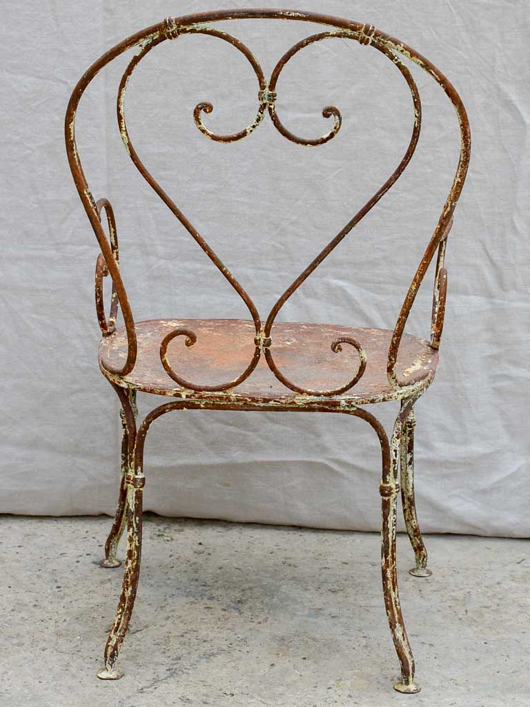 RESERVED LM Antique French garden armchair with heart back and solid seat