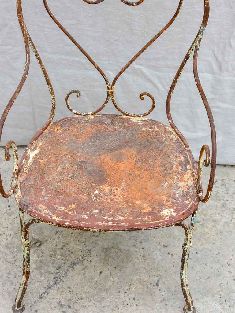 RESERVED LM Antique French garden armchair with heart back and solid seat